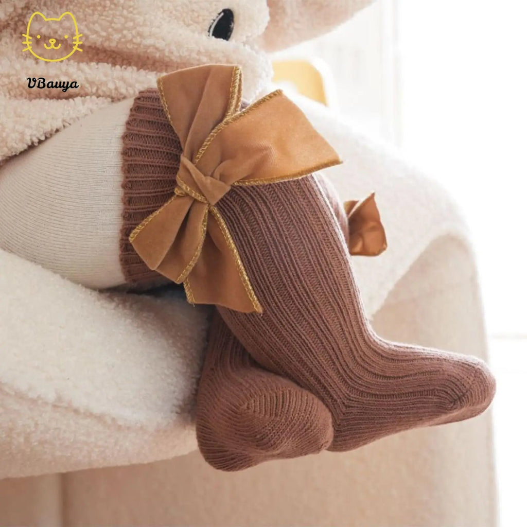 Baby Girls' 4-Pack Combed Cotton Knee High Socks with Bow Accent, Ruffled Tube Stockings, Smooth Seams for 0-5 Years Infants Toddlers
