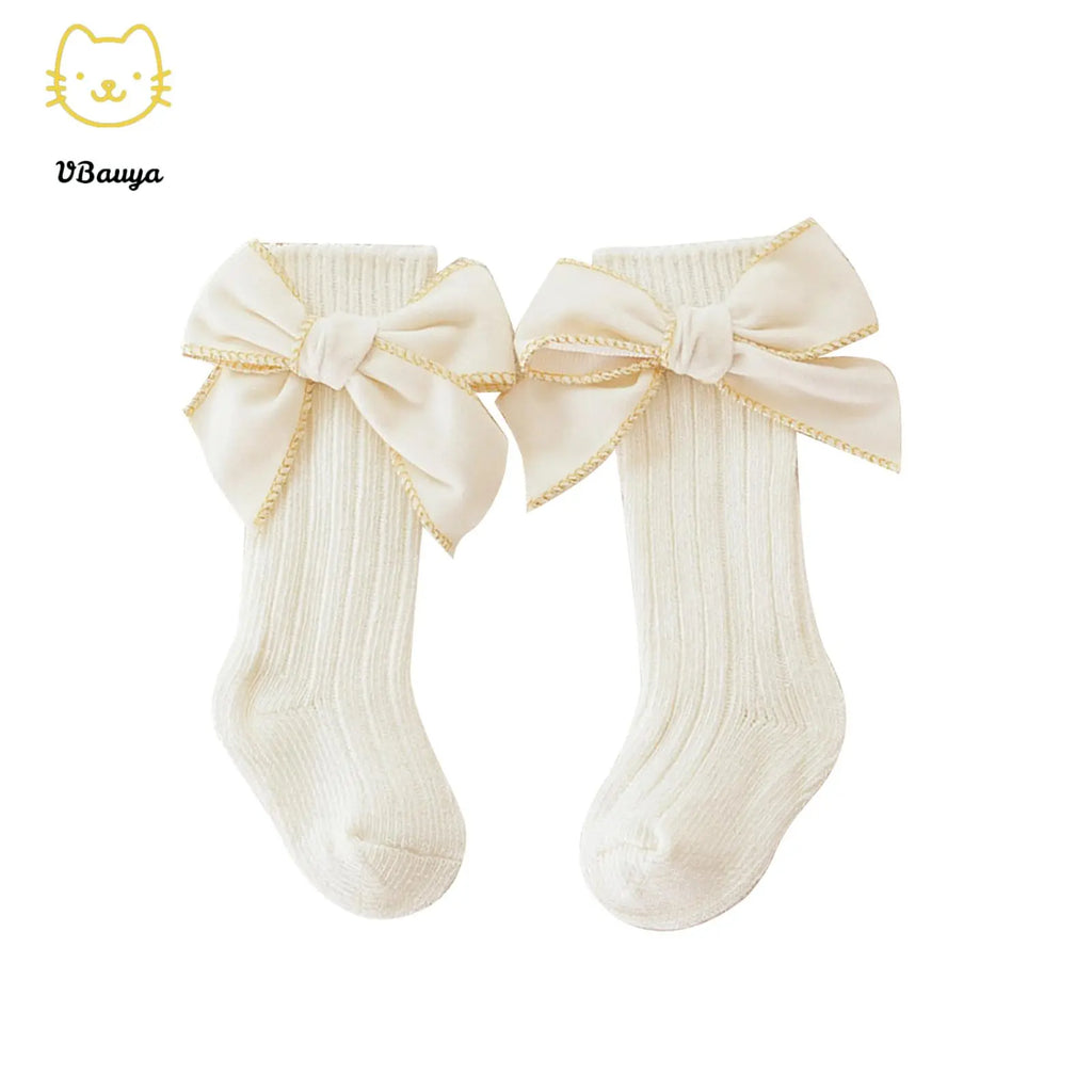 Baby Girls' 4-Pack Combed Cotton Knee High Socks with Bow Accent, Ruffled Tube Stockings, Smooth Seams for 0-5 Years Infants Toddlers