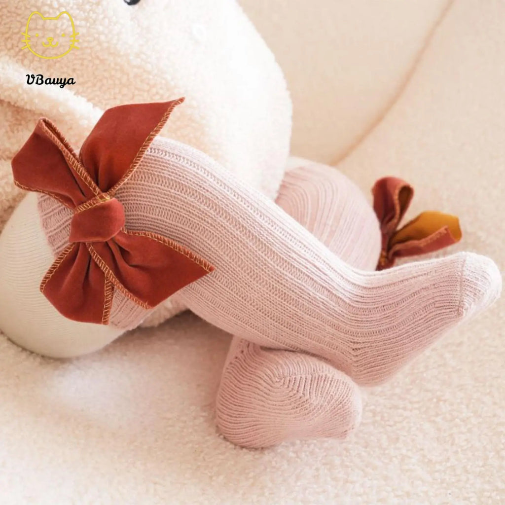 Baby Girls' 4-Pack Combed Cotton Knee High Socks with Bow Accent, Ruffled Tube Stockings, Smooth Seams for 0-5 Years Infants Toddlers